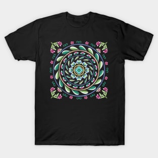 Botanical Mandala on Blue T-Shirt